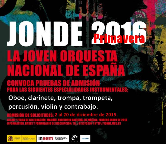 Pruebas primavera 2016 de la Joven Orquesta Nacional de España (JONDE)