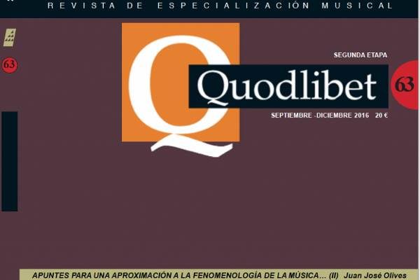 NUEVO NÚMERO DE LA REVISTA MUSICAL QUODLIBET. nº 63