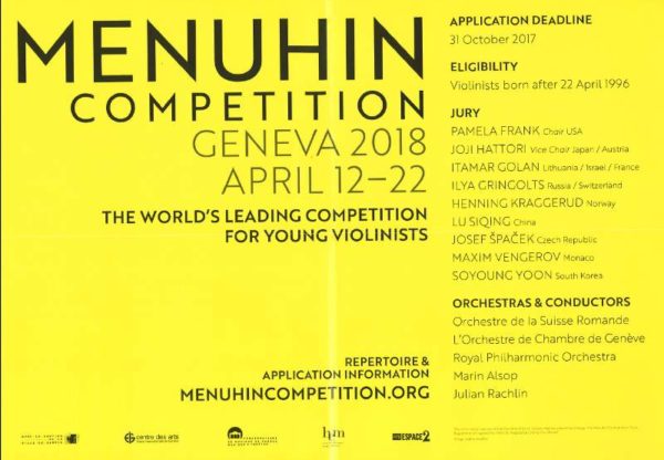 Menuhin Competition Violín. 12-22 de Abril de 2018. Ginebra.